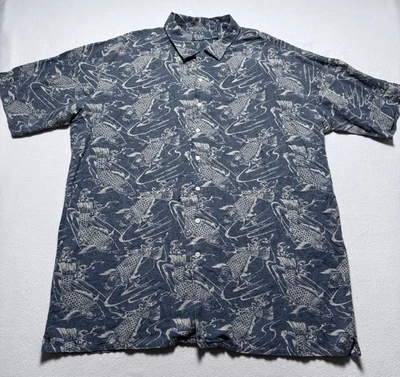 Vintage Polo Ralph Lauren Shirt Mens 3XL Tall Linen Blend Loop Collar Koi Fish - Image 1 of 4