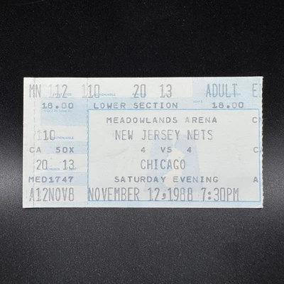 1988 NJ NETS VS. CHICAGO BULLS TICKET STUB *JORDAN SCORES 42 OF 91 TEAM POINTS* - Image 1 of 2