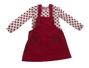 Red Apple Dress Jumper Corduroy Pinafore Artsy Long Sleeve Shirt Pocket 18M - Picture 1 of 9