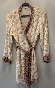Rebellion Again Sz M Kimono Robe Lingerie Ivory/Pink/Brown Floral - Picture 1 of 6