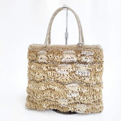 Bolsa tote ANTEPRIMA com miçangas de arame de juta bege dourado 5-0308G∞ - Imagem 1 de 4