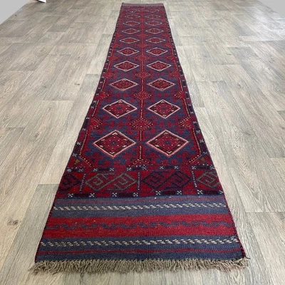 360 x 51cm Vintage Handmade Afghan Carpet Hallway Runner Mushwani Thick Wool Rug - Image 1 of 4