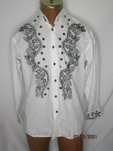 Leonardi Italy White Shirt Lavish Black Embroidery M French Cuffs w Links NEW - Picture 1 of 7
