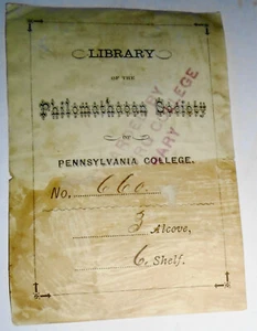 Library of Philomathaean Society, Pennsylvania College Bookplate - 19th century - Bild 1 von 2
