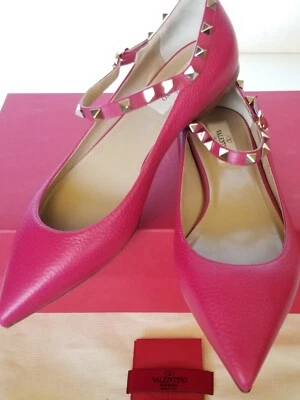 Valentino Garavani Rockstud Punta Punta Punta Mary Jane Bomba Plana Rosa EE. UU. 8/Eur 38 Foto 1 de 4