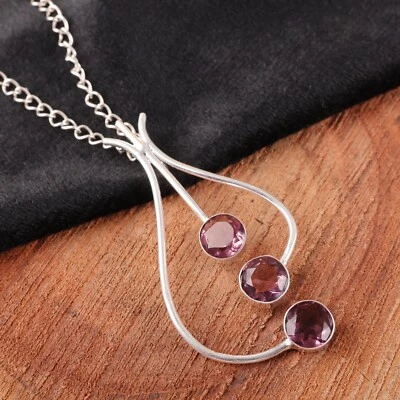Colgante de piedras preciosas de rodolita de plata de ley 925 hecho a mano joyería regalos de amistad Foto 1 de 4