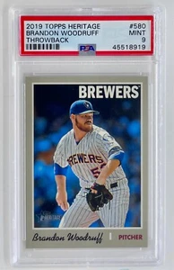 2019 Topps Heritage High BRANDON WOODRUFF PSA 9 Throwback Variation SSP 580 Pop1 - Picture 1 of 2