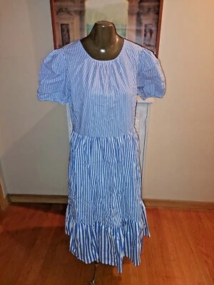 Maxi Vestido Niñas Nuevo con Etiquetas $118 J.Crew Azul y Blanco Rayas en Niveles Borde con Volantes Talla 12 Foto 1 de 3