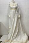 Vnt 1970S Edwardian Prairie Ivory High Neck Lace Neck Wedding Dress Sheer Small