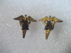TWO-WWII US Army Officer Collar Insignia Medical Administrative,Screw on back. - Picture 1 of 3