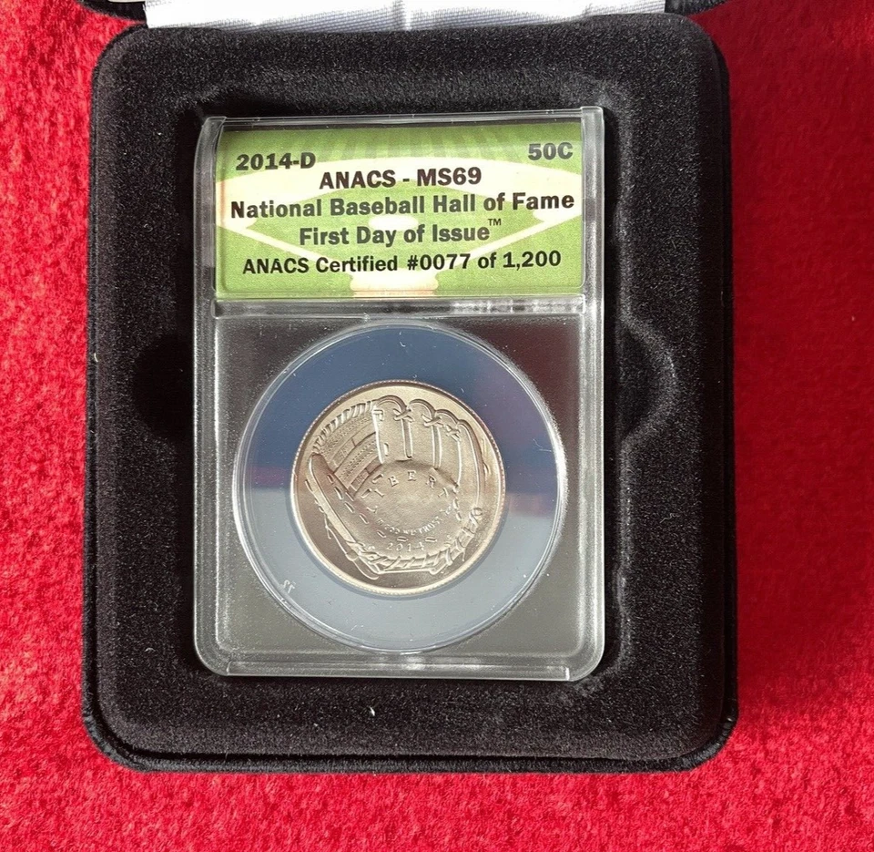 2014-D National Baseball Hall Of Fame Silver Half Dollar ANACS MS-69 #0077/1200 - Image 1 of 2