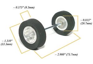 1pc TRADESHIP 1/24 Slot Car 1/8"x2 3/4" Axle +5/40 ALUMINUM WHEELS AL-5 TIRES A+ - Picture 1 of 2