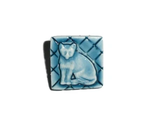 Kitty Cat Small Square Navy Blue Square Art Stone Shank Button 9/16" Kitty Cat - Picture 1 of 5