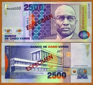 SPECIMEN Cape Verde, 2500 (2,500) Escudos, 1989, P-61s (61), UNC - Picture 1 of 1