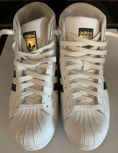 Adidas Shoes Pro La Marque Aux 3 Bandes Hi Tops White and Black Sneakers Sz 6 - Picture 1 of 9