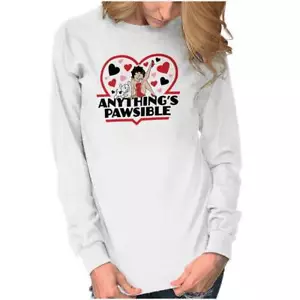 Betty Boop Anything's Pawsible Retro Cartoon Long Sleeve T Shirt Tees For Women - Picture 1 of 9
