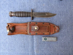 US PILOTS SURVIVAL KNIFE CAMILLUS  w LEATHER SHEATH & STONE   #18 - Picture 1 of 23