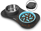 Slow Feeder Dog Bowls 3 in 1 Stainless Steel Food and Water Bowls with Non-Spill