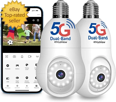 4MP Bulb Security Camera 5G& 2.4Ghz, 360°2K Security Cameras Wireless Outdoor In - Image 1 of 4