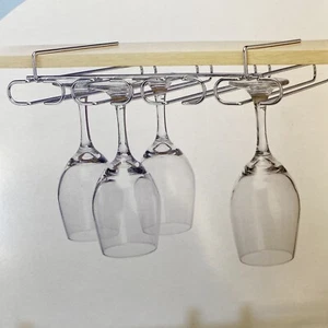 4 Pack Case 4 Row Slide Under Shelf Stemware Wine Glass Holder Bar Kitch Chrome - Picture 1 of 9