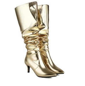 Women's Fashion Pointy Toe High Heel Pull On Over Knee Slouchy Boots Shoes - Picture 1 of 18