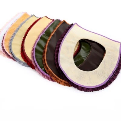 Cubierta de asiento de inodoro de terciopelo calentador con volantes cubierta de alfombrilla cremallera cuero PU decoración trasera Foto 1 de 4