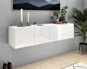 Lowboard 152cm 4 Türen Kommode Hängeschrank Weiß Hochglanz Schwarz VAASA - Bild 1 von 12