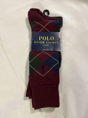 2 Pares NUEVO Polo Ralph Lauren Borgoña DIAMANTE Mezcla de Algodón Hombres Calcetines Talla 10-13 Foto 1 de 4