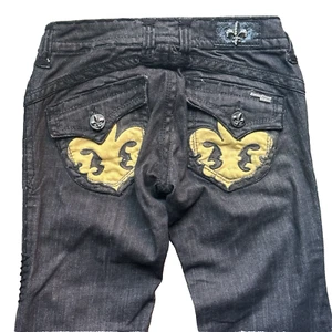 Laguna Beach Jeans Damen Gr. 25 schwarz Low Rise Bootcut Fleur de Lis Klappe Vintage Y2K - Bild 1 von 11