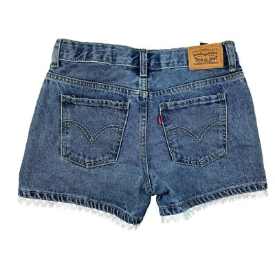 Pantalones Cortos Levi's Jóvenes Niñas 14 Novia Denim Cintura Ajustable Ribete de Encaje Azul Foto 1 de 4