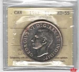 1947 Canada 1 Dollar Blunt 7 - ICCS AU55 - XHM 750 - Picture 1 of 2