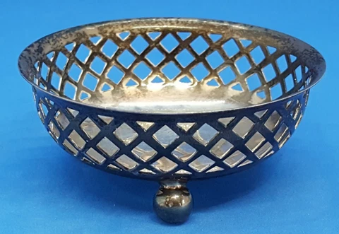 Hallmarked English silver vintage Victorian antique small footed bowl Cover