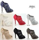 Bella Marie Helena-2 Peep Toe Lace Bridal Wedding Booties Pump Shoes Sz 6-10