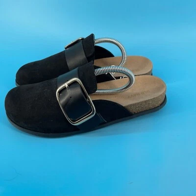 Sapatos femininos Old Navy tamanho 7 mula cortiça preto vegano camurça fivela novo - Imagem 1 de 4