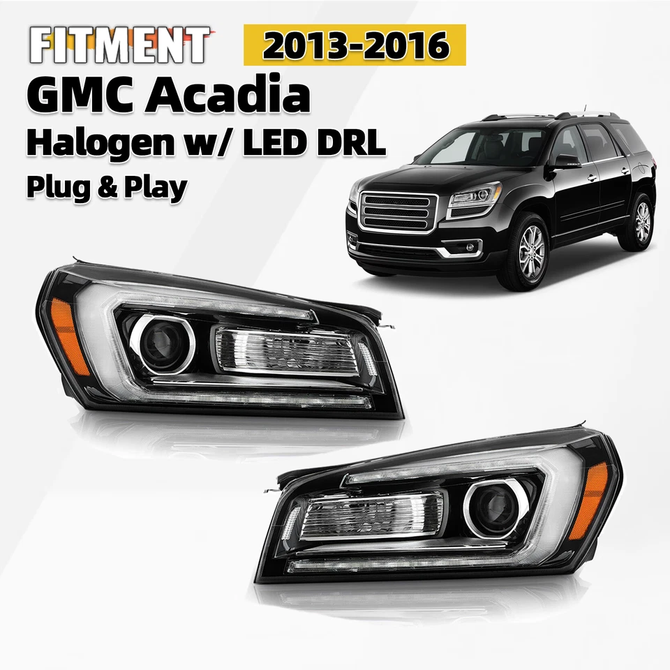 For 2013-2016 GMC Acadia Halogen Headlight w/ LED DRL Projector Left+Right Pair - Изображение 1 из 4