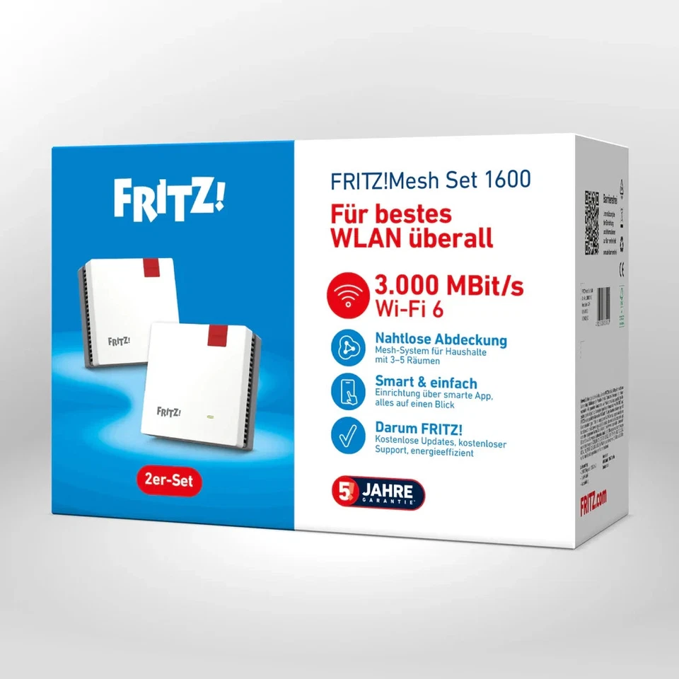 AVM FRITZ!Mesh Set 1600 2er Pack 2x FRITZ!Repeater 1200 AX, WiFi 6 Dual-Band Neu - Bild 1 von 1