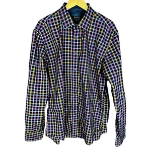 Mens' Bugatchi Shaped Fit Purple Plaid Cotton Button-Up Long Sleeve Shirt - XL - Picture 1 of 6