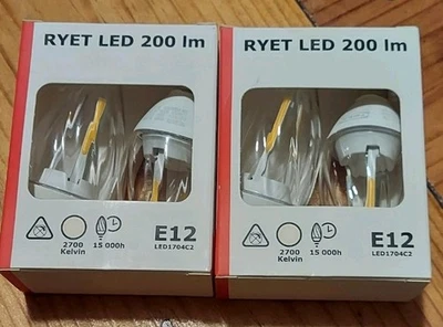 IKEA RYET LED bulb E12 200 lm 2W 2700k, chandelier/twisted clear,6 bulbs/3 packs - Image 1 of 4