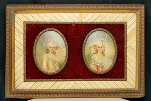 ANTIQUE ANATOLE VELY TWO MARIE ANTOINETTE PAINTINGS IN ONE FRAME, SIGNED c1890 - Picture 1 of 8