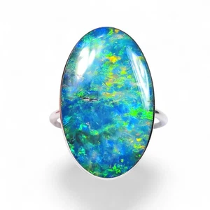 Collosi Verde' BIG Australian Opal Ring 925 Silver Sz 7 Free Re-Size P11 - Picture 1 of 4