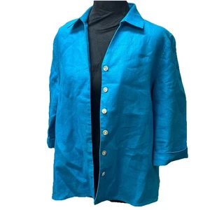 Orvis Women's Small Button Up Shirt 100% Linen Blouse Mother Of Pearl Buttons - Picture 1 of 11