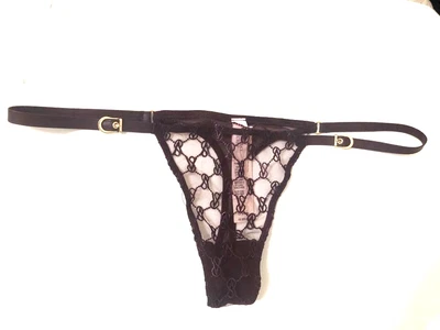 Victorias Secret 非常性感标志网眼高腿扣丁字裤内裤巧克力棕色 — 第 1/3 张图片