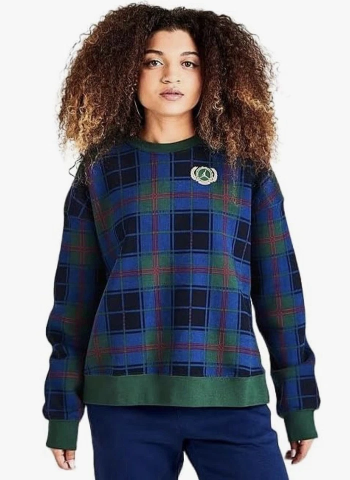 JORDAN BROOKLYN FLEECE Crewneck SWEATSHIRT Plaid Women’s Size Small DV1996-333