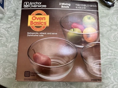 Anchor Ovenware 3-Piece Clear Mixing Bowl Nesting Set - Open Box - Vintage - Image 1 of 4