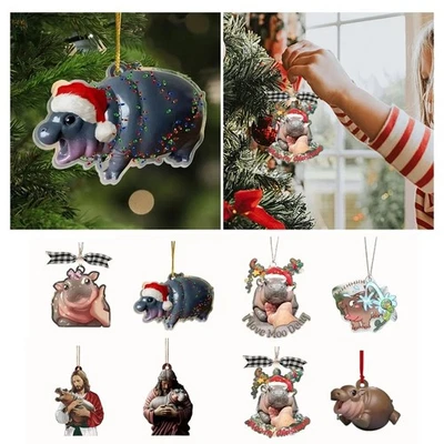 3D Flat Ornament Christmas Baby Hippo Ornament  Bedroom Decor - Image 1 of 4