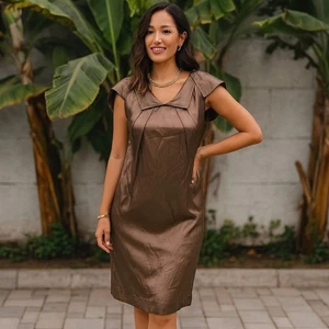 BCBG MAXAZRIA Silk Shift Mini Dress Ruffle Open Back Sleeveless Pullover Pockets - Picture 1 of 20