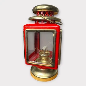 1979 Red & Brass Kerosene Lantern Indoor Outdoor NOS Holiday Christmas Décor - Picture 1 of 13