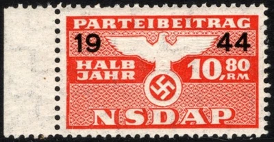 1944 Nazi Germany Dues Stamp NSDAP Half Year Membership Party Contribution 10.80 - Image 1 of 4