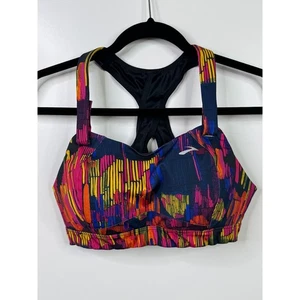 Brooks Juno Racerback Sports Bra Black Colorful Run Happy Yoga 350071 34C ECU - Picture 1 of 3