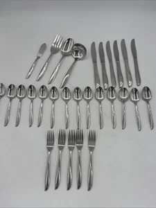 29 Oneida Community Twin Star Stainless Atomic Starburst Flatware w Serving PCs - Picture 1 of 15